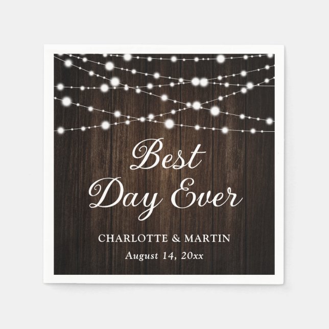 String Lights Rustic Barn Wood Wedding Serviette (Vorderseite)