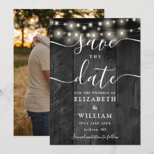 String Lights Rustic Black Wood Foto Wedding Save The Date