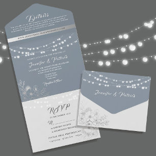String Lights Rustic Dusty Blue Wedding All In One Einladung