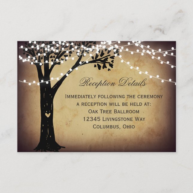 String Lights Rustic Tree Wedding Reception Card Begleitkarte (Vorderseite)