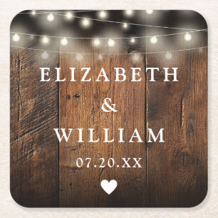 String Lights Rustic Wood Boho Barn Wedding Rechteckiger Pappuntersetzer