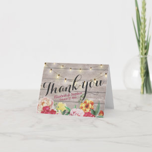 String Lights Rustic Wood Floral Wedding Vielen Da Dankeskarte
