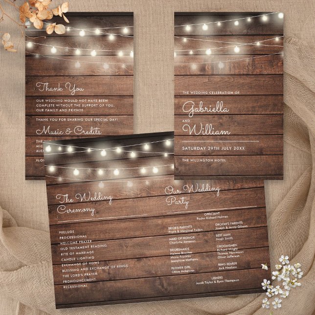 String Lights Rustic Wood Wedding Program (Von Creator hochgeladen)