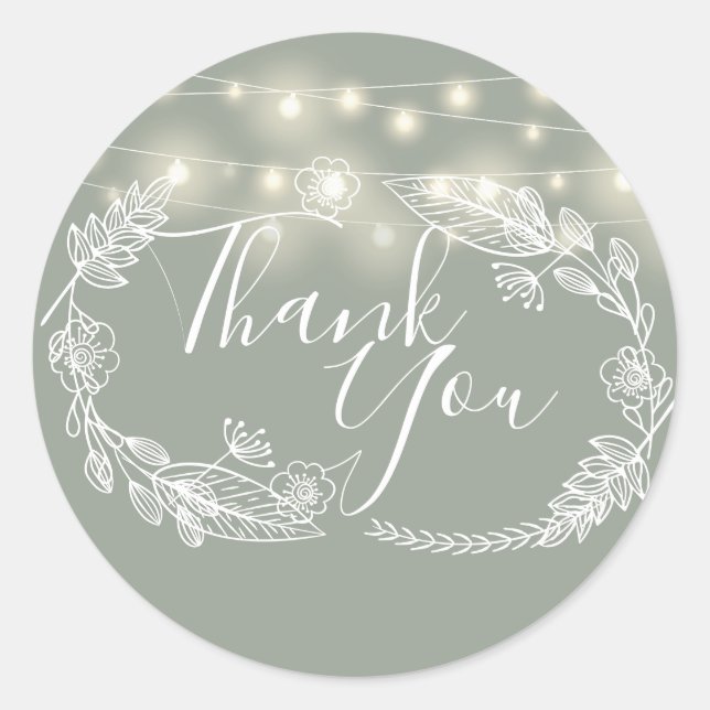 String Lights Sage Green Floral Vielen Dank Runder Aufkleber (Vorderseite)