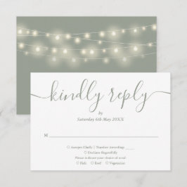 String Lights Sage Green Script Auswahl RSVP Karte
