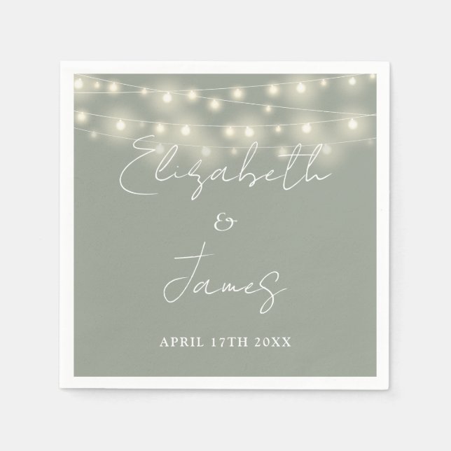 String Lights Script Black and White Wedding Serviette (Vorderseite)