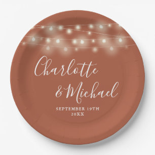 String Lights Signature Script Terracotta Wedding Pappteller