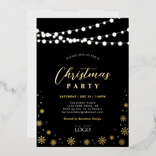 String Lights & Snow | Party für Firmenlogos Folieneinladung (Briefumschlag)