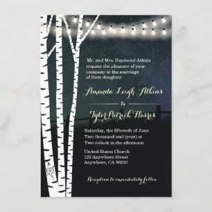 String Lights Stars Birch Tree Hochzeitseinladunge Einladung