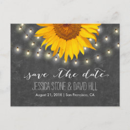 String Lights & Sunflower Wedding Save the Date Ankündigungspostkarte