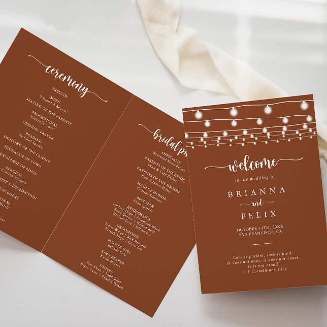 String Lights Terracotta Folded Wedding Program Programm (Von Creator hochgeladen)