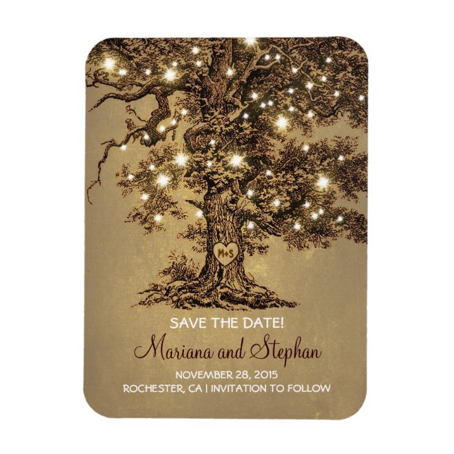 String Lights Tree Save the Date rustikal Magnet (Vertikal)