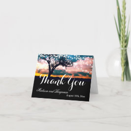 String Lights Tree Sunset Wedding Danke Karten