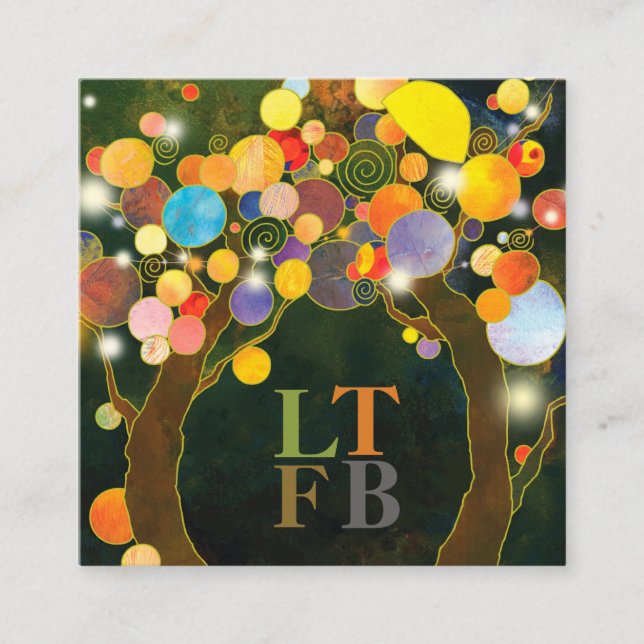 String Lights Trees Business Monogramme Quadratische Visitenkarte (Vorderseite)