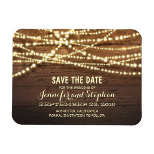 String Lights und Barn Wood Save the Date Magnet