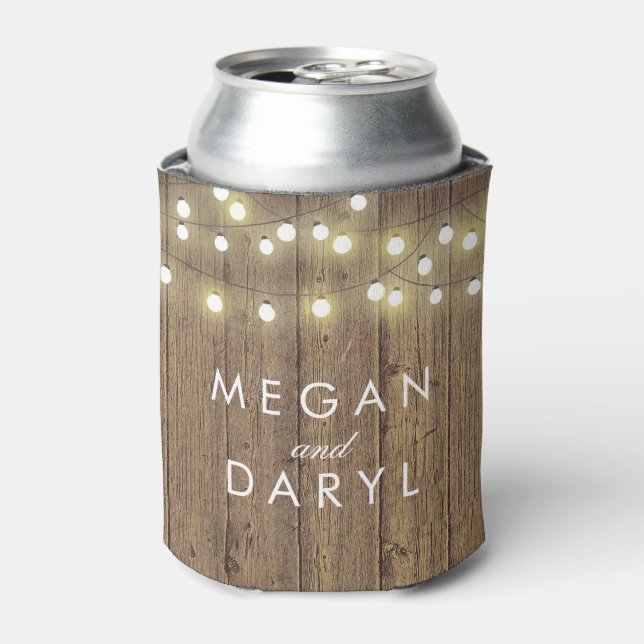 String Lights und Barn Wood Wedding Dosenkühler (Kanne Vorderseite)