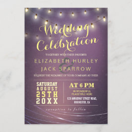 String Lights und Lila Grunge Background Wedding Einladung