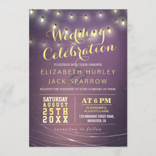 String Lights und Lila Grunge Background Wedding Einladung