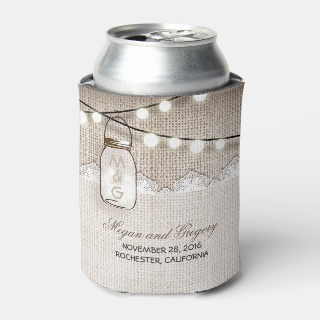 String Lights und Mason Jar Rustic Burlap Dosenkühler (Kanne Vorderseite)
