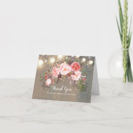 String Lights und Pink Blume Rustikal Vielen Dank Dankeskarte