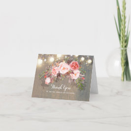 String Lights und Pink Blume Rustikal Vielen Dank Dankeskarte
