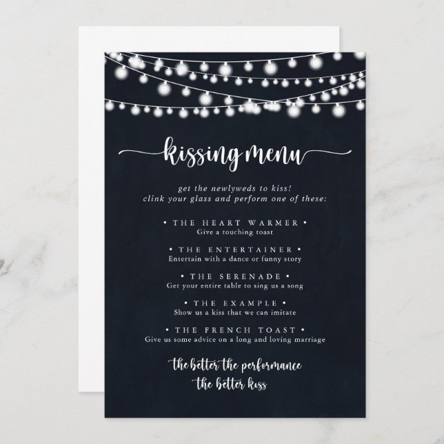 String Lights Wedding Kissing Menu Game Card (Vorne/Hinten)