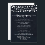 String Lights Wedding Kissing Menu Game Card<br><div class="desc">Diese Spielkarte für Hochzeitsküssen ist perfekt für einen rustikalen Hochzeitsempfang. Das Design zeichnet sich durch schöne handbemalte Saitenleuchten in dunkelblauem Hintergrund aus.</div>