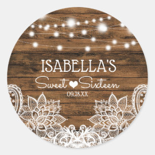 String Lights Wood and Lace Sweet 16 Danke Runder Aufkleber
