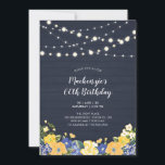 String Lights & Wood | Floral Erwachsene Geburtsta Einladung<br><div class="desc">Feiern Sie einen besonderen Tag mit diesem rustikalen Holz   Blumengeburtstag Einladung. Dieses Design besticht durch stilvolle Streichlichter und Blume-Bouquet auf dunkelblauem Holzboden. Sie können den Text und die Schriftart während des gewollt Vorgangs anpassen. Weitere passende Einladungen und Party-Vorräte sind in meinem Shop BaraBomDesign erhältlich.</div>