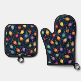 String Of Colorful Christmas Lights Kitchen Ofenhandschuh & Topflappen-Set