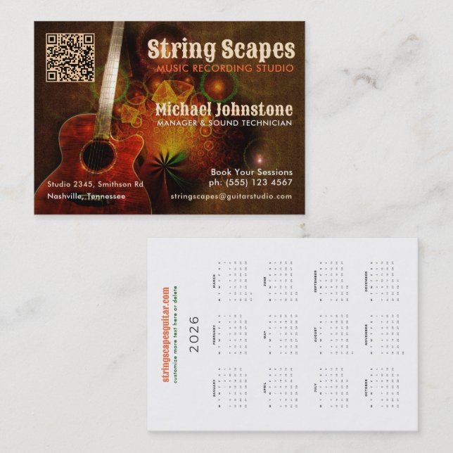String Scapes Musikgitarre Art w/Calendar QR Code Visitenkarte (Vorne/Hinten)