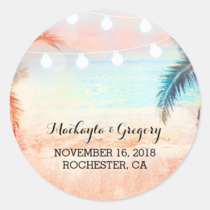 Stringbeleuchtung Palms Beach Hochzeitskleber Runder Aufkleber