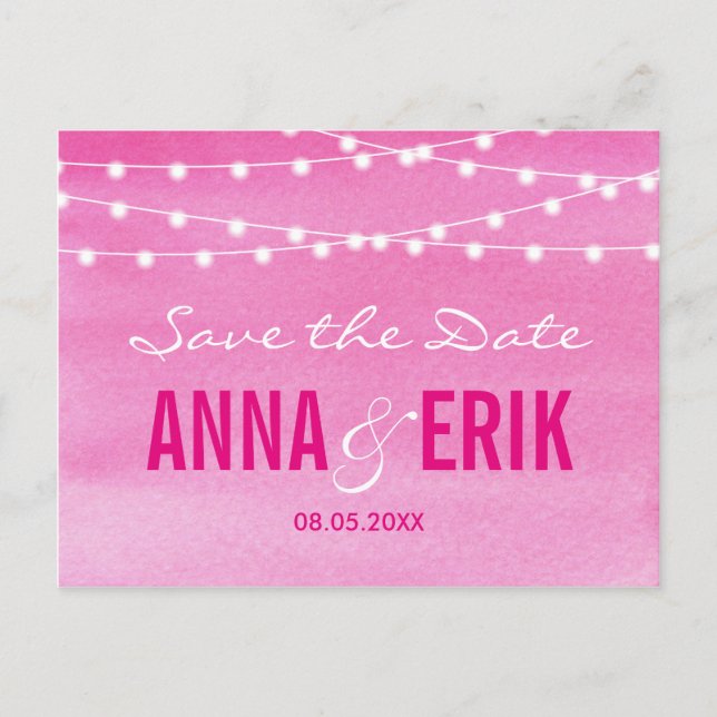 Stringfarbenleuchten Save the Date Postkarte (Vorderseite)