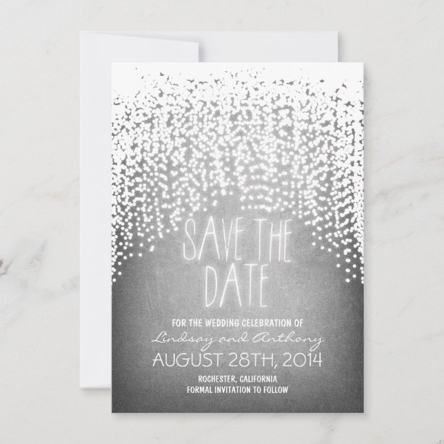 Stringleuchten leuchten rustikal, speichern Sie di Save The Date (Vorderseite)