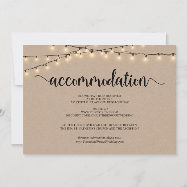Strings Lights Kraft, Unterkunftskarte Einladung (Vorderseite)