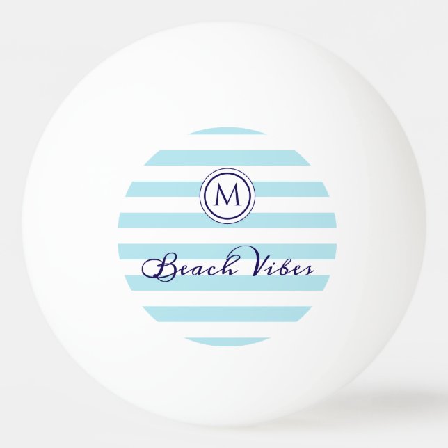 Strip Blue White Beach Vibes Preppy Monogram Tischtennisball (Vorderseite)