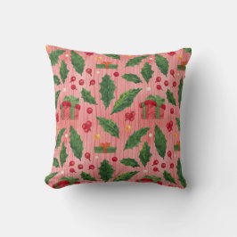 Strip Christmas Holly Red Throw Kissen