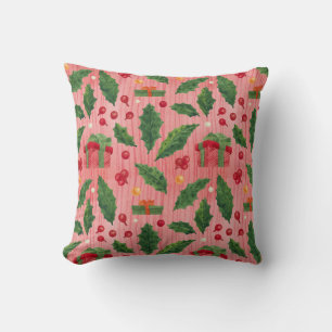 Strip Christmas Holly Red Throw Kissen