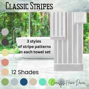 Strip Dove Grau und Weiß mit Trim Badhandtuch Set