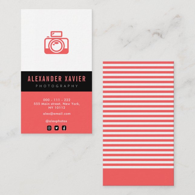 Strip Farben trendige Fotografin Business Card Visitenkarte (Vorne/Hinten)