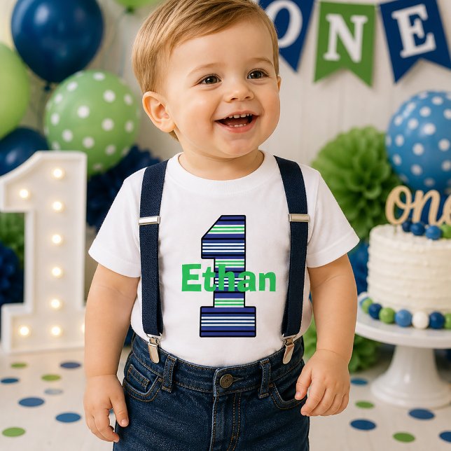 Strip First Birthday Boy T - Shirt (Striped First Birthday Boy T-Shirt)