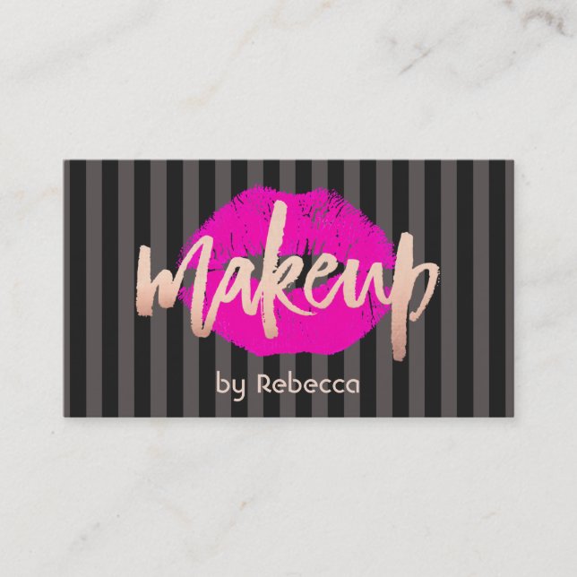 Strip Makeup Artist Rose Gold Rosa Lippen Kiss Visitenkarte (Vorderseite)