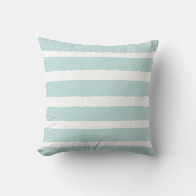 Strip Mint Türkis Blue White Stripe Nautical Kissen (Vorderseite)
