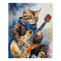 Strip Tabby Cat Rock Star Gitarre Brown
