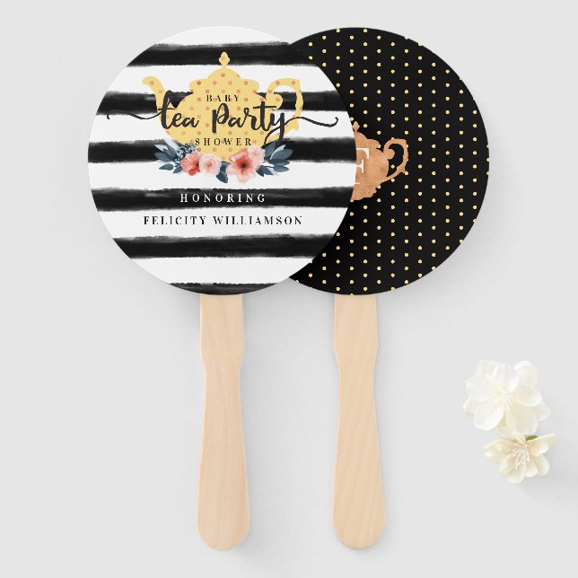 Strip Vintag florgelber Tee Party Babydusche Fächer (Vorne und Hinten)