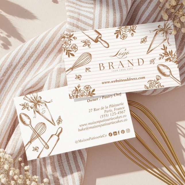 Stripe Baking Utensil Pastry Cake Bakery Shop Logo Visitenkarte (Stripe Baking Utensil Pastry Cake Bakery Shop Logo Business Card)