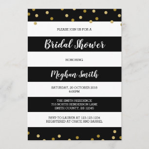 Stripe Bridal Dusche Einladung, Schwarz und Weiß Einladung