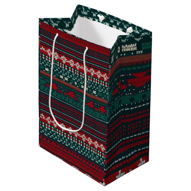 Stripe Design Ugly Christmas Sweater Mittlere Geschenktüte (Vorderseite Schrägansicht)