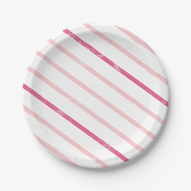 Stripe Girl Pink Geburtstagsparty Pappteller (Vorderseite)