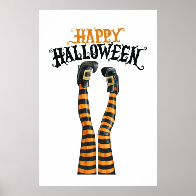 Stripe Hexe Leg Strumpf Happy Halloween Poster (Vorne)